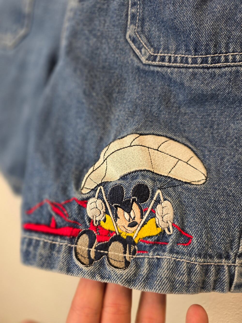 Vintage Disney Mickey Mouse Denim Shorts Embroidered Parachute Y2K Jorts